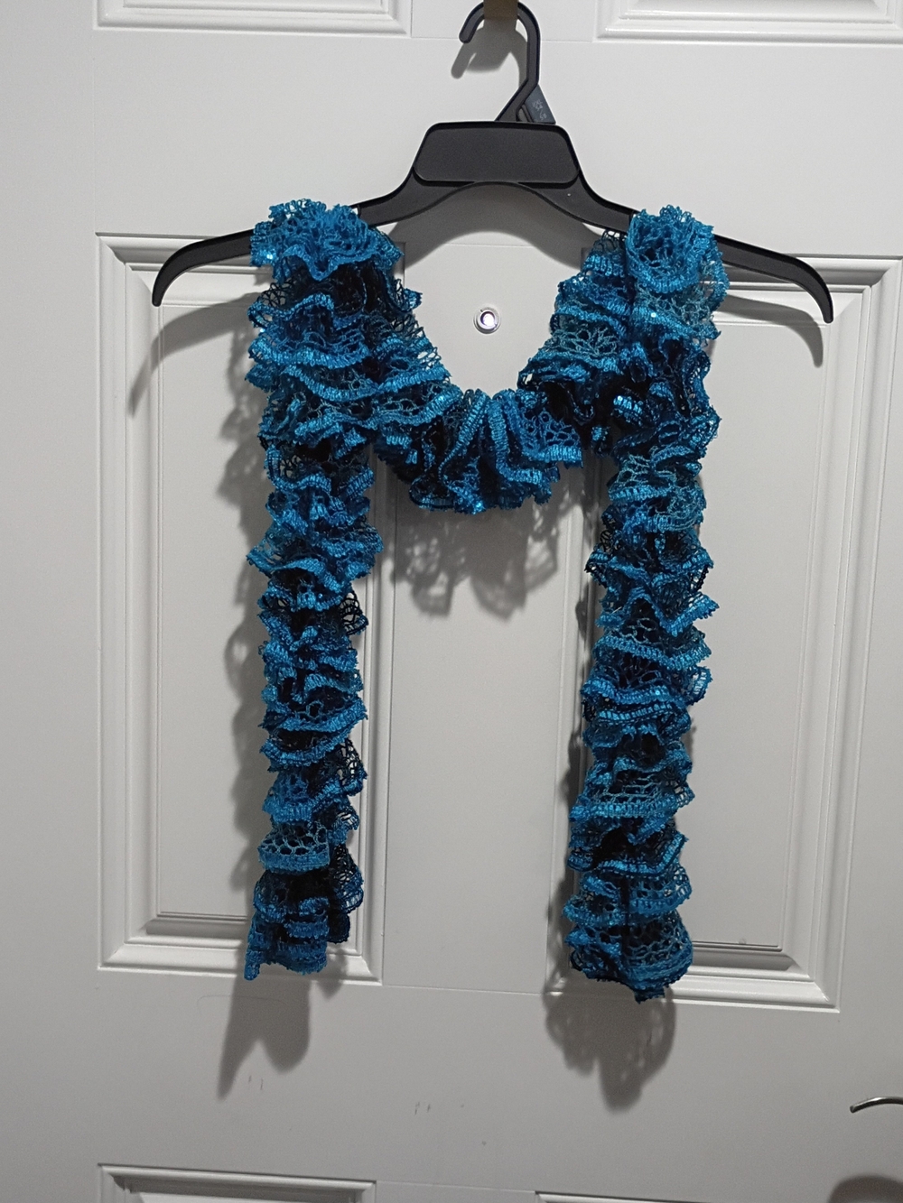 Ruffled Knit Scarf - Teal Blue With Miniature Sequin Accents